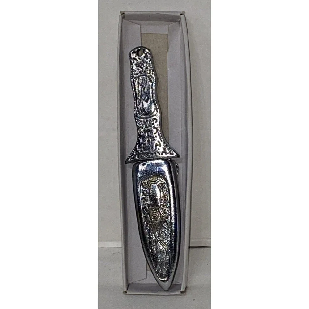 Boot Knife Stainless Steel Blade Engraved Metal Handle & Sheath IN BOX